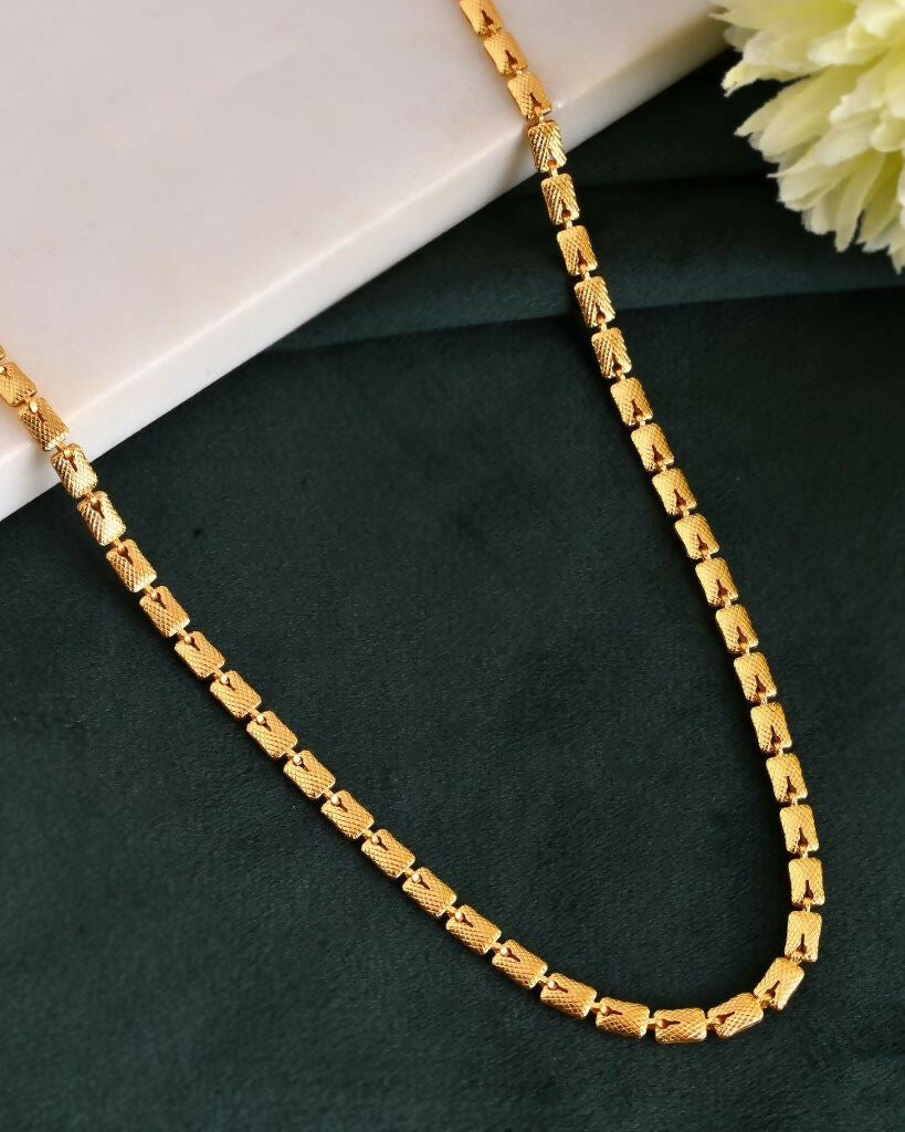 VOJ Gold-Polished Self Design Biscuit Chain For Men 