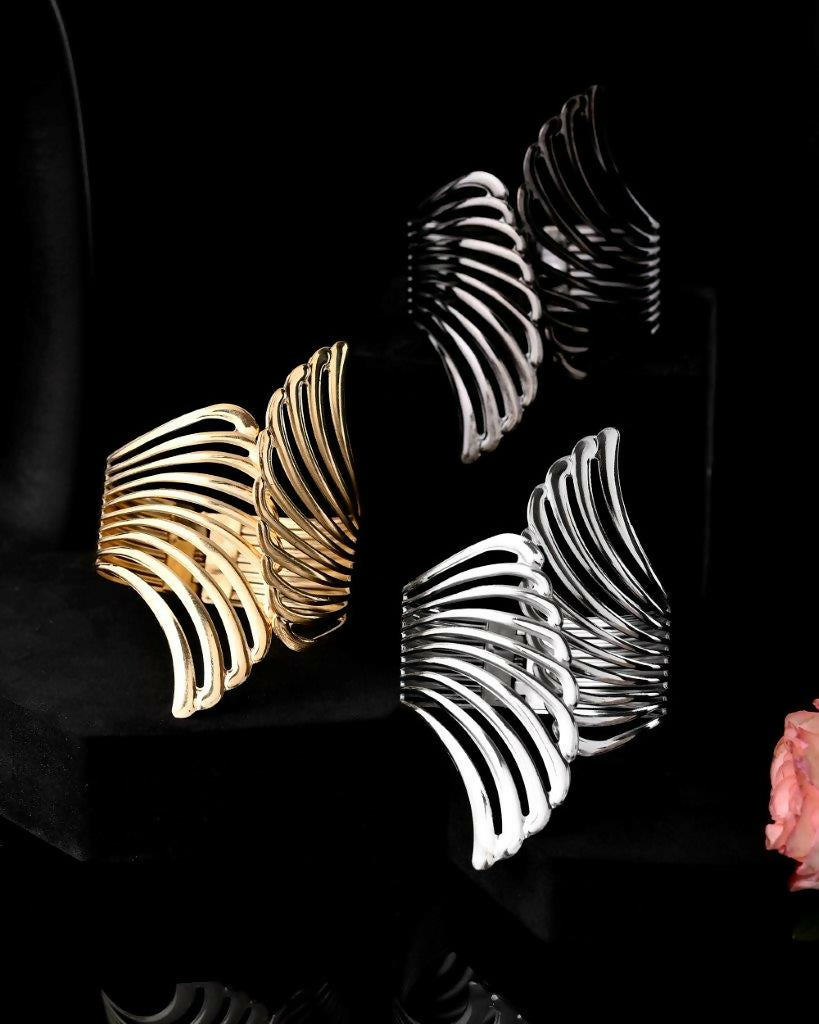 VOJ Pack of 3 Bracelet - Gold, Silver and Black Tonned Kada Bracelet. | Grab2Buy