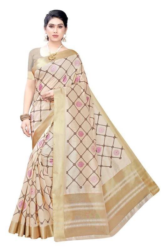 Vamika Weaving Cream Cotton Polyester Silk Grab2Buy (KERALA CHECKS)  Grab2Buy Vamika Grab2Buy