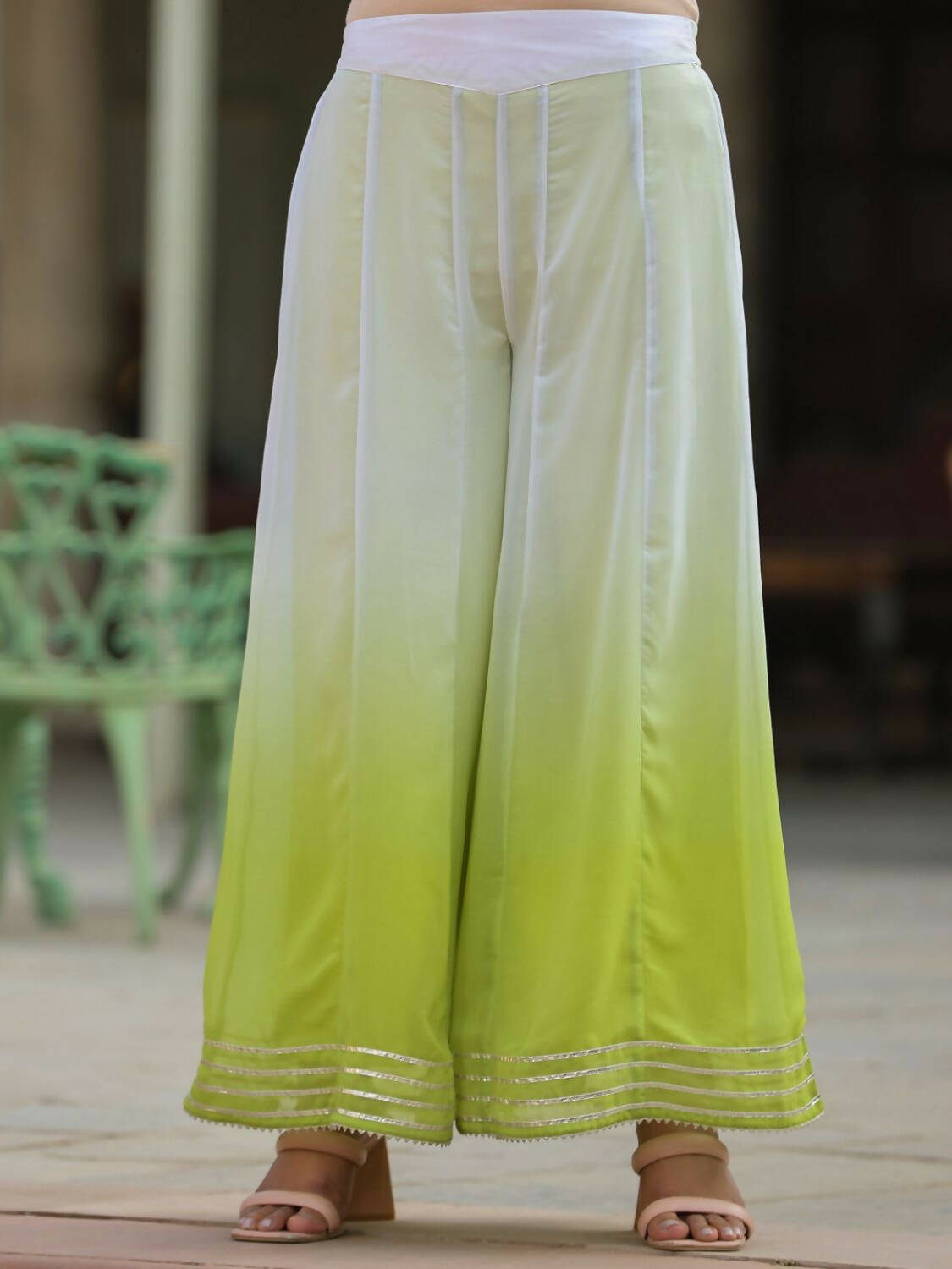 Juniper Women Green Georgette Embroidered Kurta, Palazzo and Dupatta Set