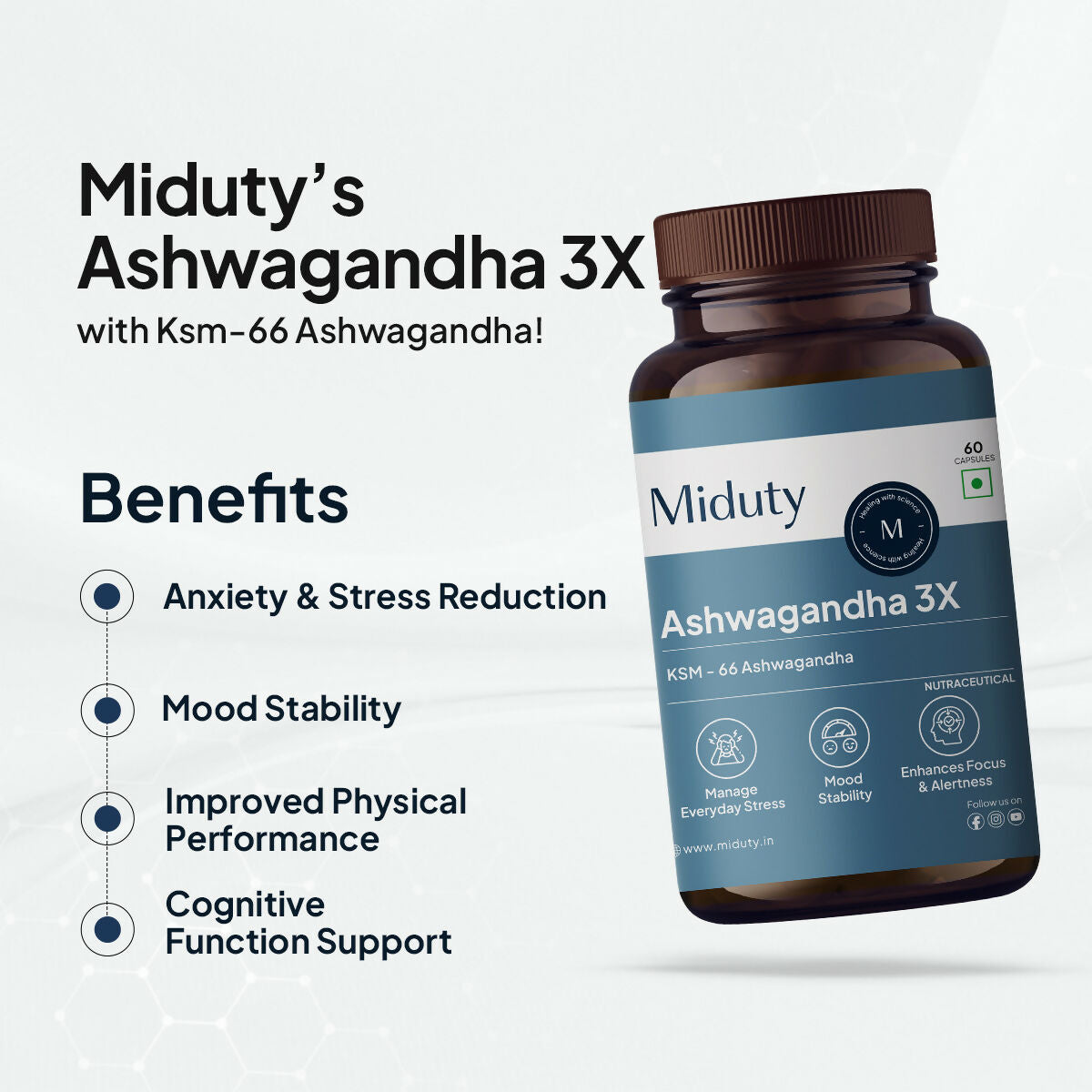 Miduty KSM 66 Ashwagandha 3x capsules 
