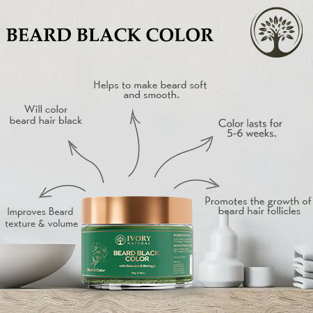 Ivory Natural Beard Black Color Organic - Instant Natural Plant Based Beard Color Powder 