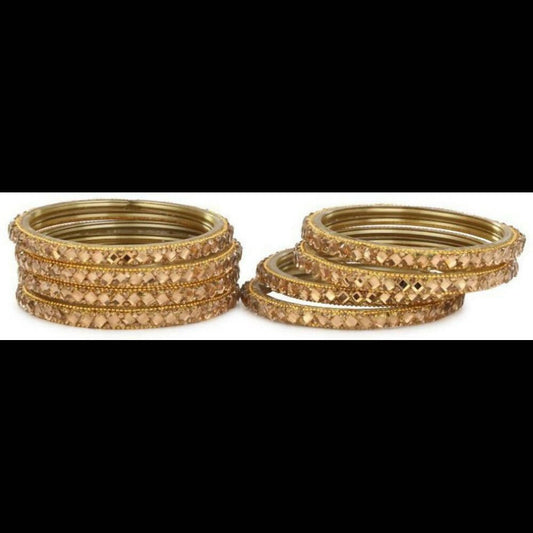 Afast Bridal Wedding & Party Fashionable Colorful Glass Bangle/Kada Set, Pack Of 8 - Golden | Grab2Buy