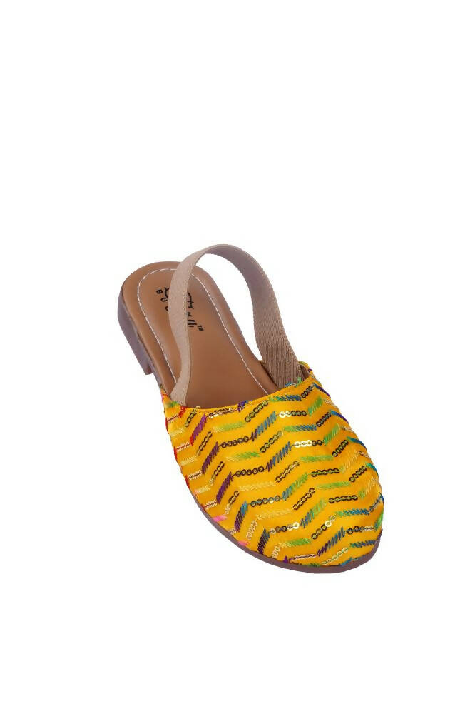 Tiny Bugs Girls Embroidered Strap Ethnic Jutis-Yellow  Grab2Buy Tiny Bugs Grab2Buy