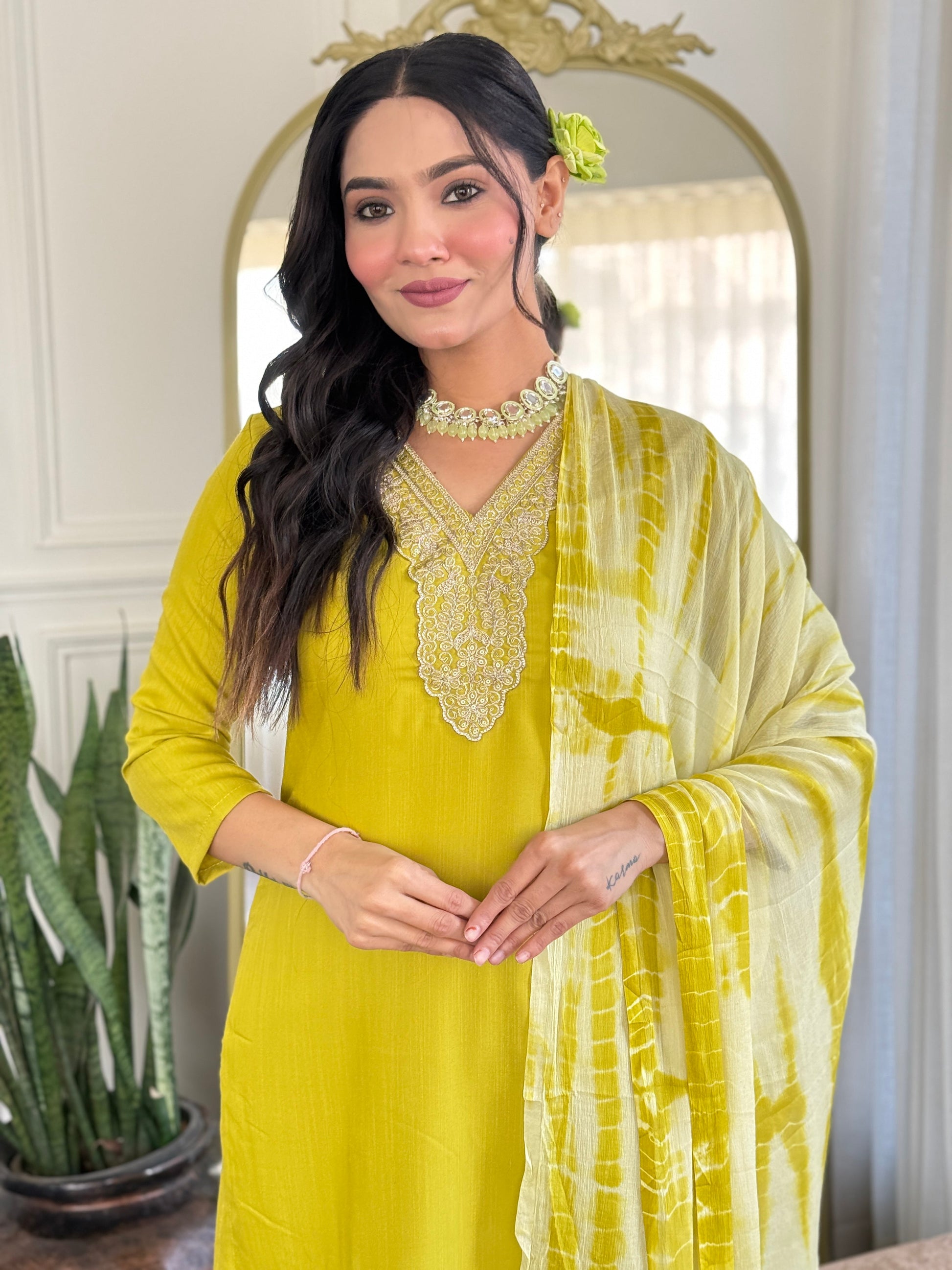 Teeya Creation Liril Colour Viscose Slub Embroidery Work Fully Stitched Kurti Set