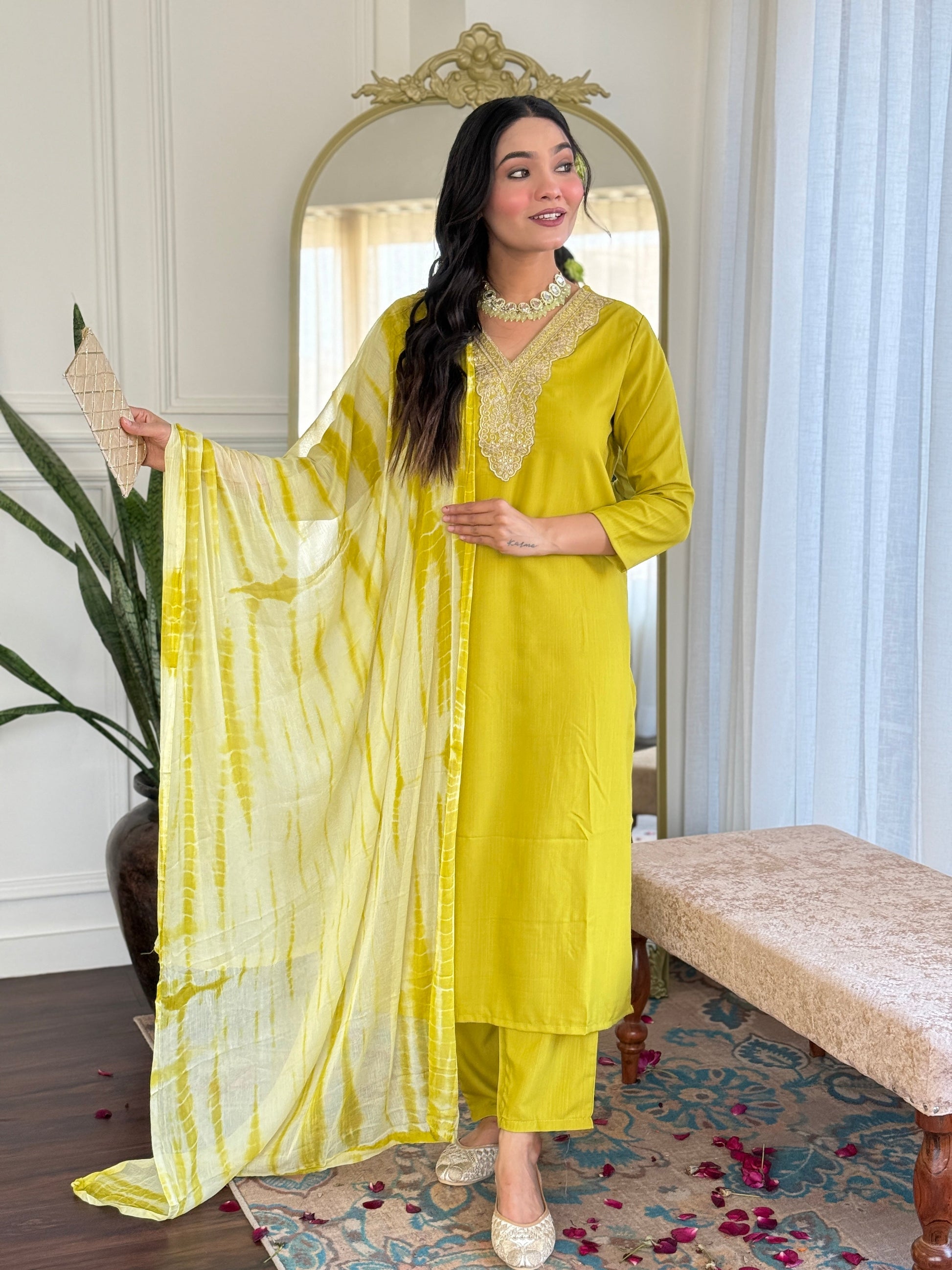 Teeya Creation Liril Colour Viscose Slub Embroidery Work Fully Stitched Kurti Set