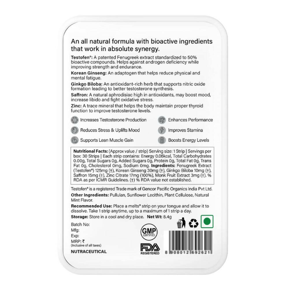 Wellbeing Nutrition Melts Testo Power Oral Strips-Cool Mint Flavor 