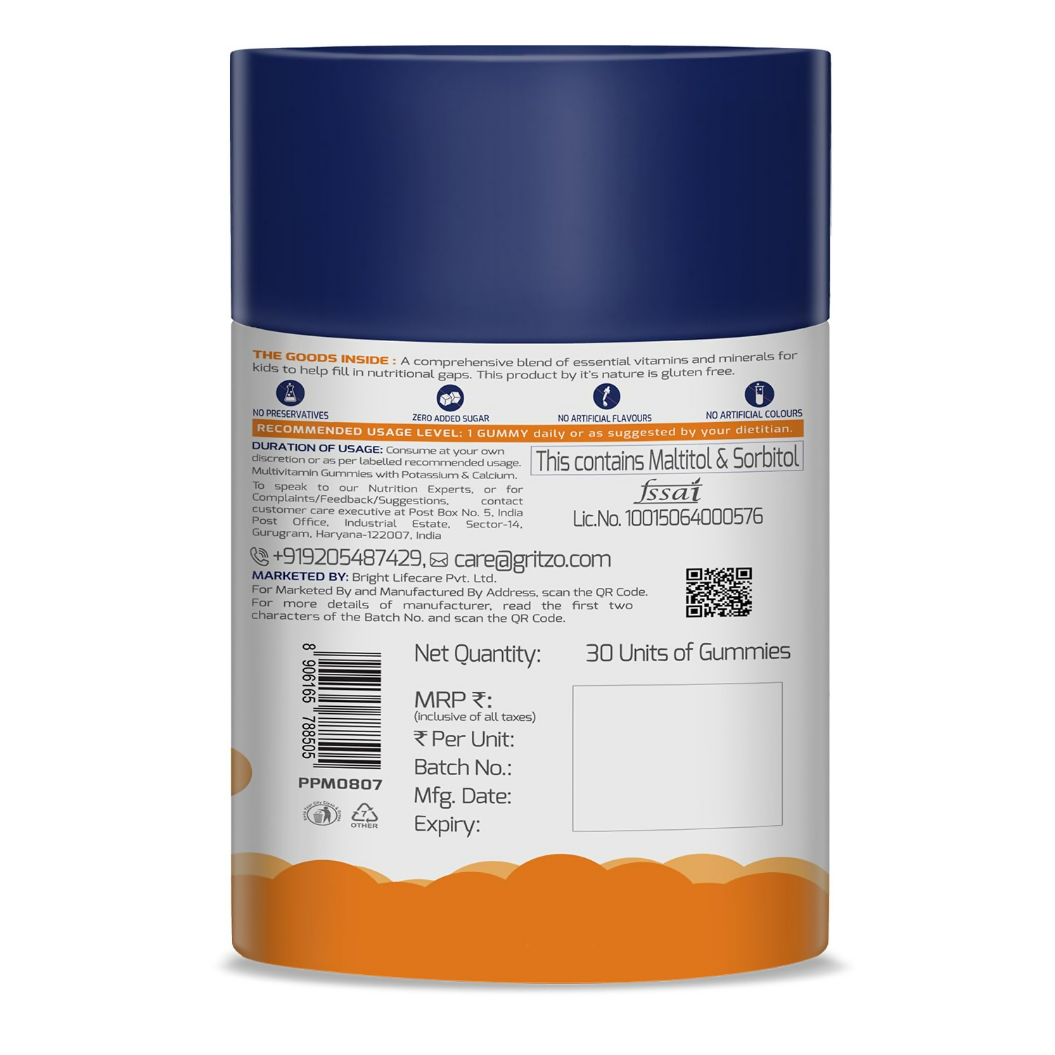Gritzo Super Gummies, Multivitamin for Kids (Natural Strawberry & Natural Orange Flavours)