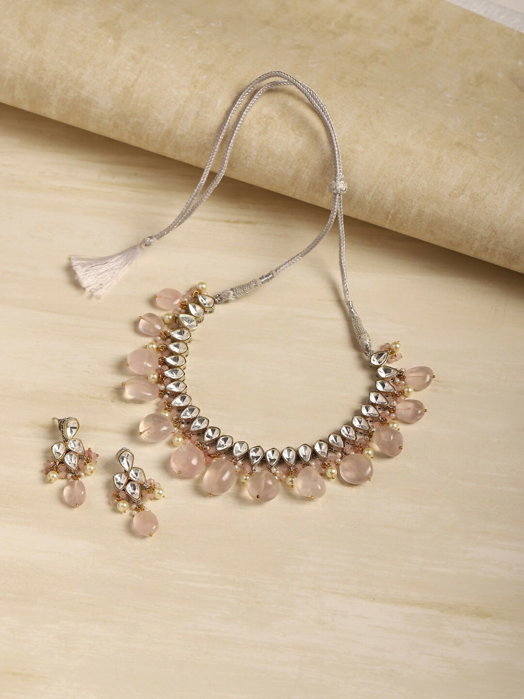 Blush Pink Kundan Choker with Earrings- Ruby Raang  Grab2Buy Ruby Raang Grab2Buy