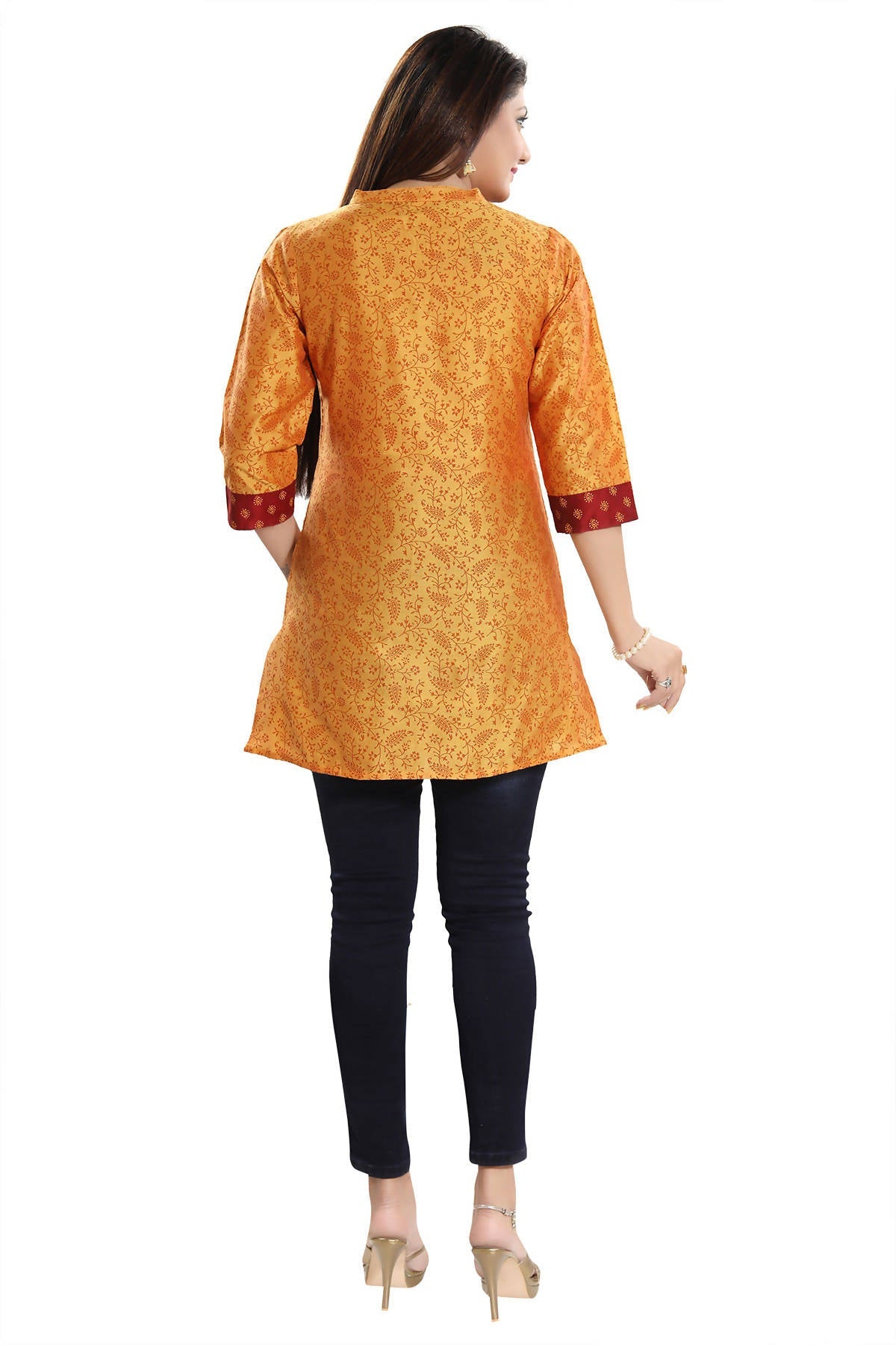 Snehal Creations Luxurious Fine Fire Gold Cotton Silk Short Tunic