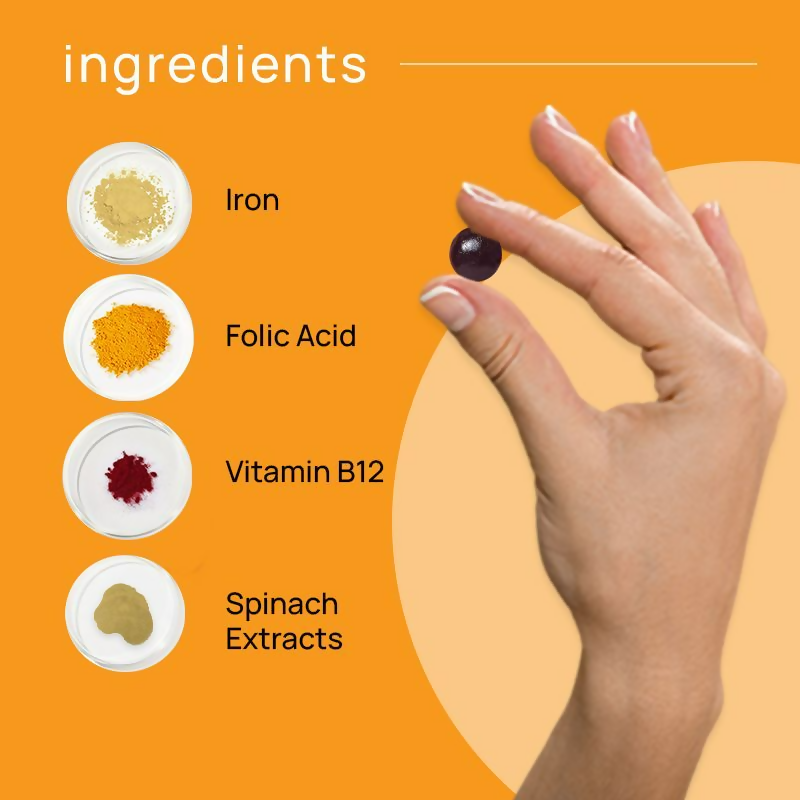 Nyumi IronGummies to Boost Energy & Reduce Fatigue - Zinc, Spinach Extract & Vitamin B12 