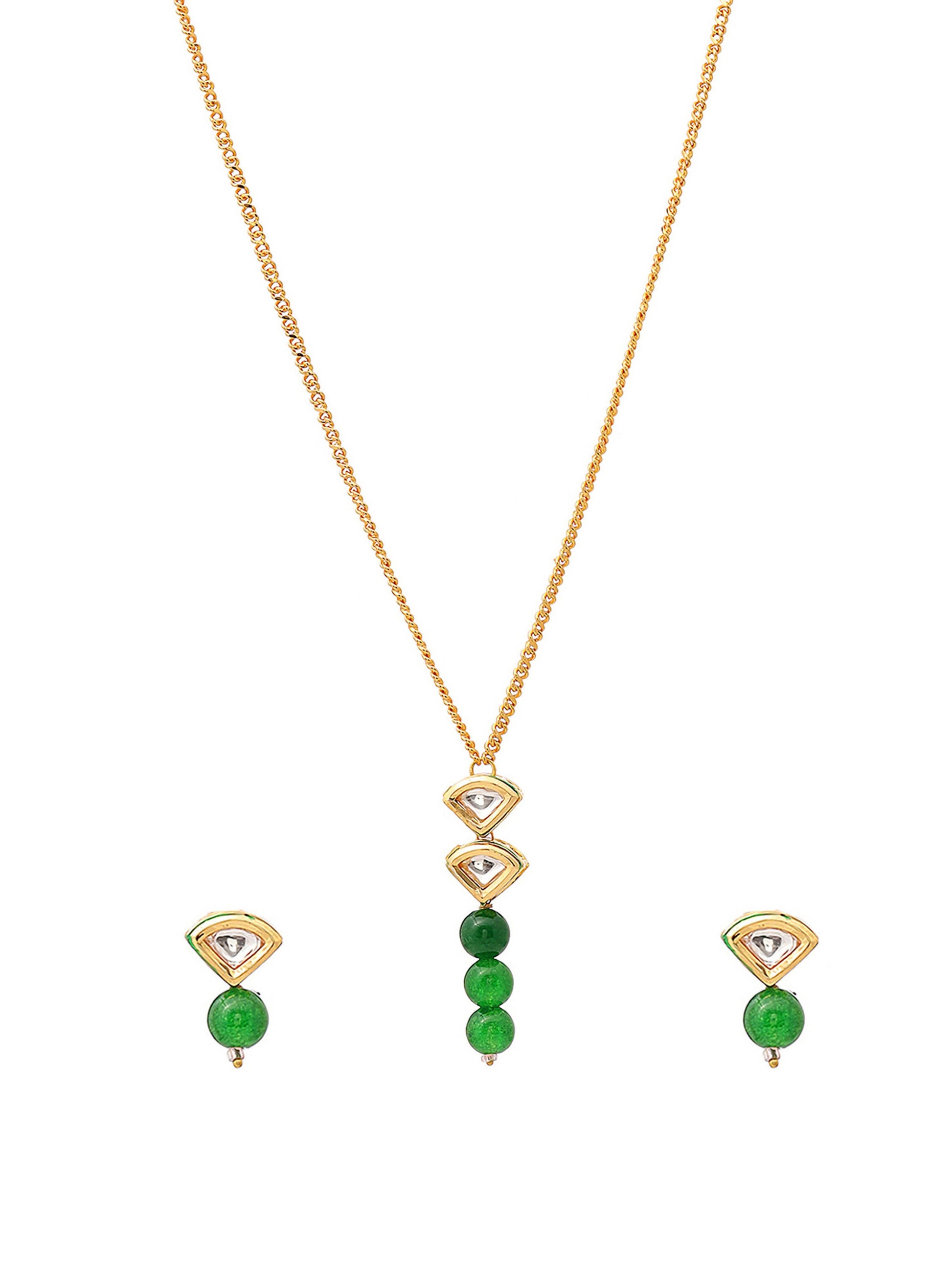 Ruby Raang Kundan and Green Stone Necklace with Studs