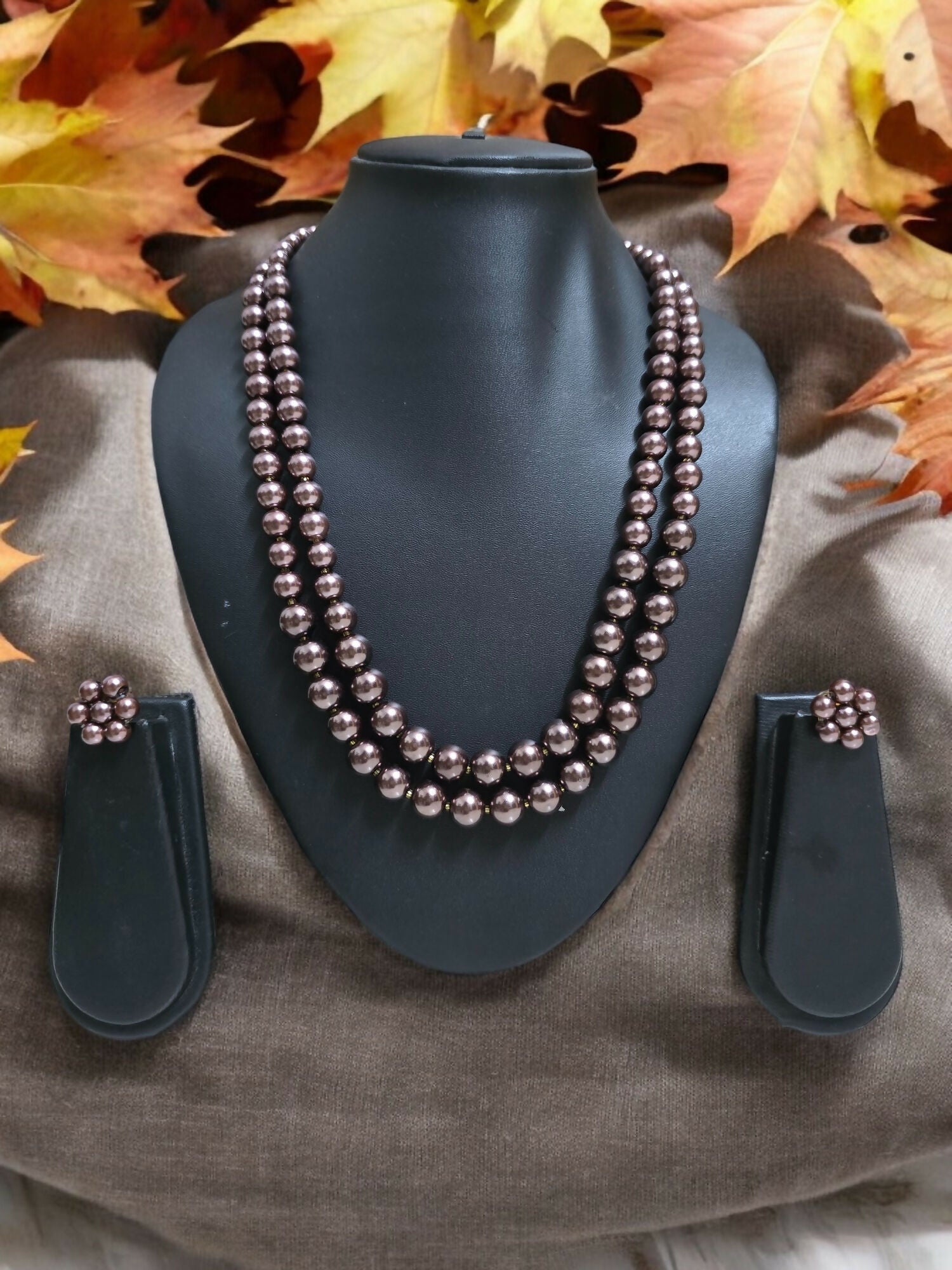 Inhanns Everyday Workwear Pearl Set (Double Layered Pearls) - Dark Chocolate
