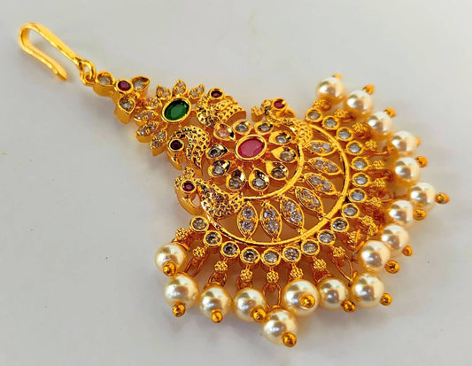 Multicolor AD Peacock Bridal Maang Tikka - Grab2buy