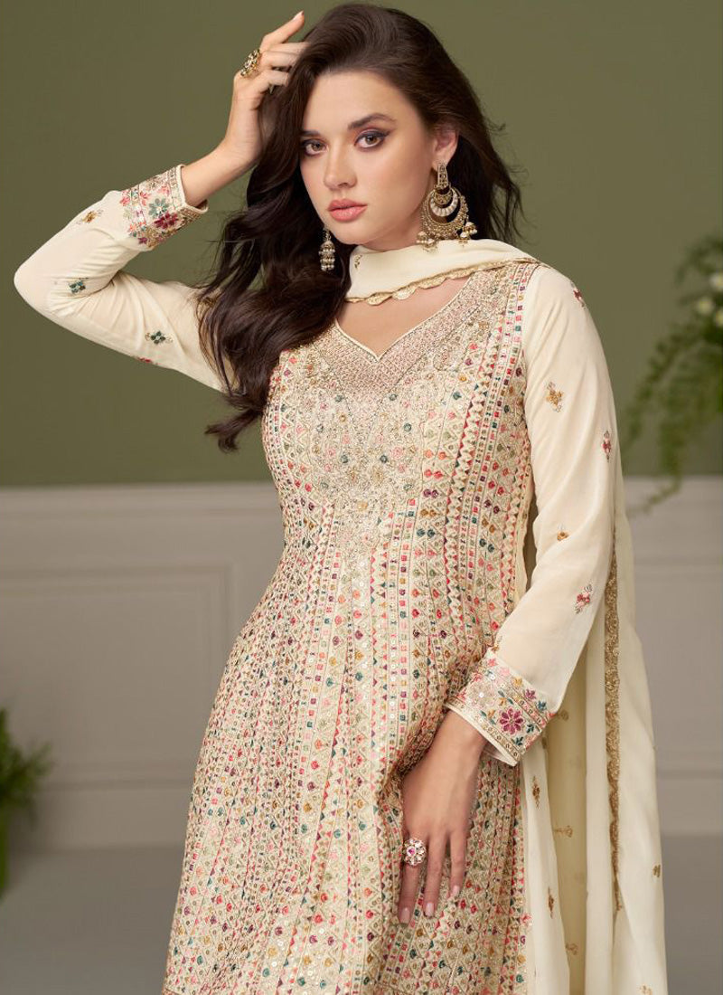 Vegaa Fashion cream embroidery Real Georgette Salwar Suit  Grab2Buy Vegaa Fashion Grab2Buy