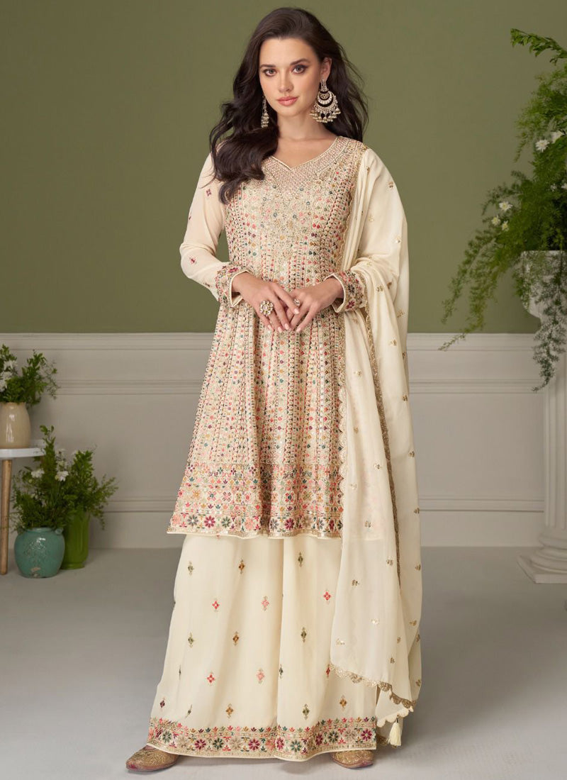 Vegaa Fashion cream embroidery Real Georgette Salwar Suit  Grab2Buy Vegaa Fashion Grab2Buy