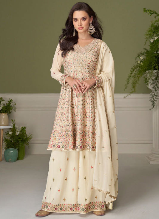 Vegaa Fashion cream embroidery Real Georgette Salwar Suit  Grab2Buy Vegaa Fashion Grab2Buy