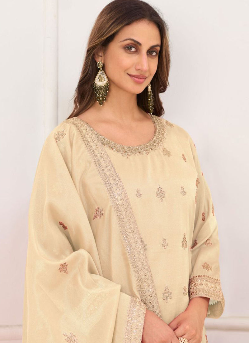 Vegaa Fashion Cream Embroidery Real Simar Silk Salwar Suit  Grab2Buy Vegaa Fashion Grab2Buy