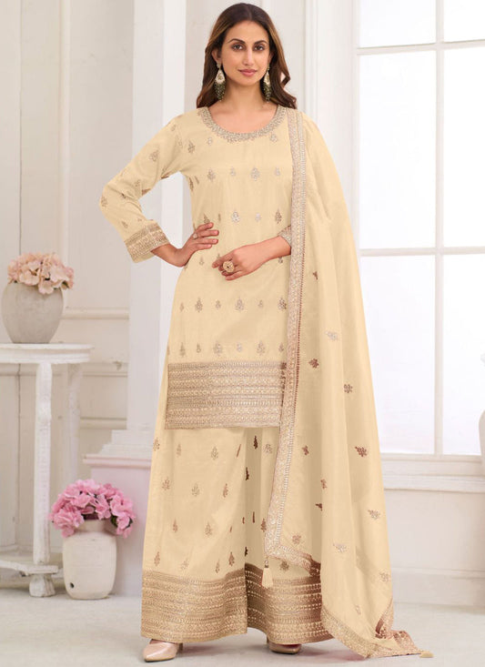 Vegaa Fashion Cream Embroidery Real Simar Silk Salwar Suit  Grab2Buy Vegaa Fashion Grab2Buy