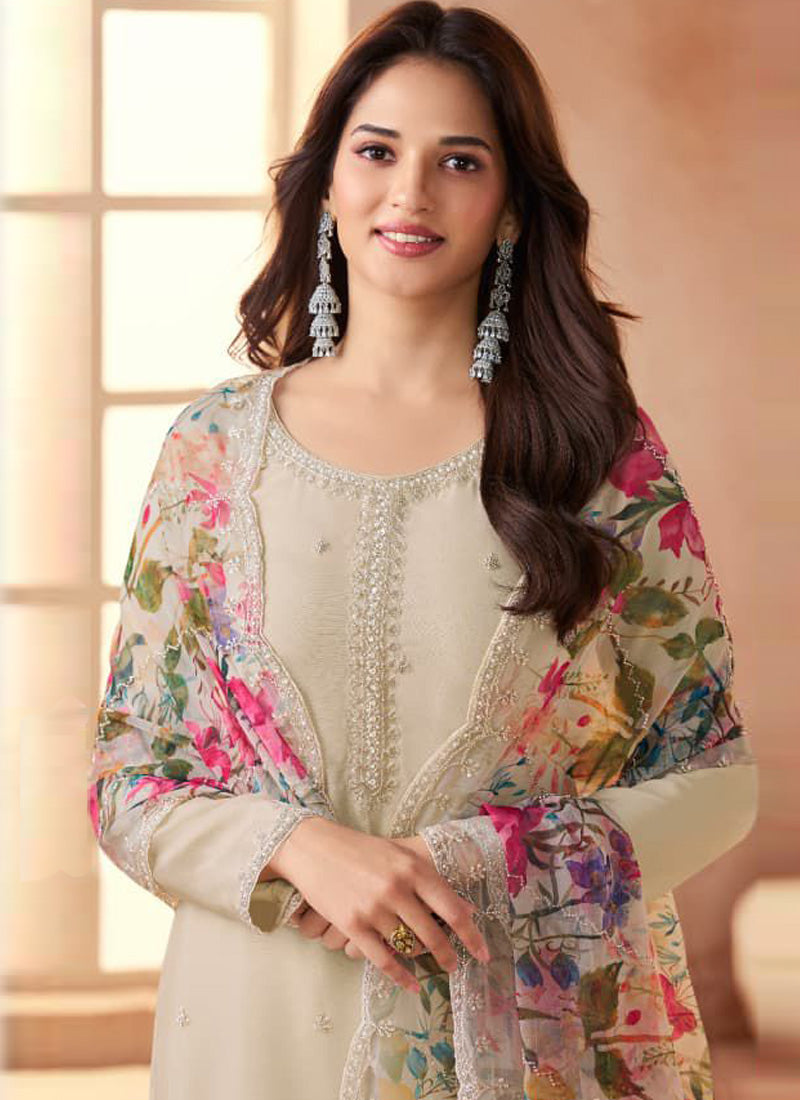 Vegaa Fashion Cream Soft Chiffon Salwar Suit  Grab2Buy Vegaa Fashion Grab2Buy
