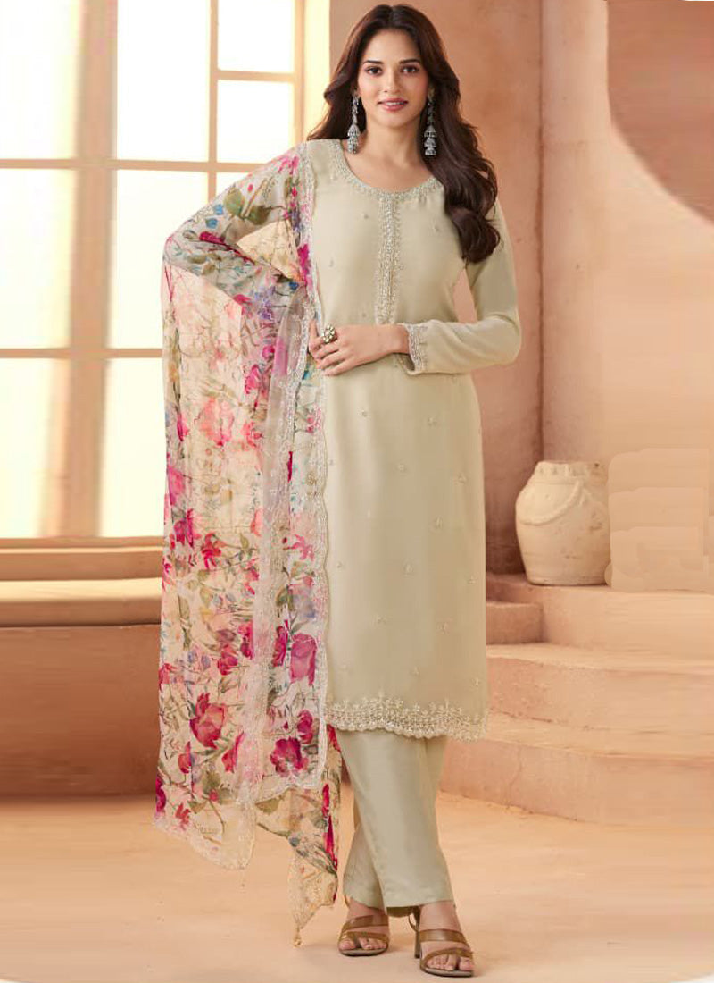 Vegaa Fashion Cream Soft Chiffon Salwar Suit  Grab2Buy Vegaa Fashion Grab2Buy
