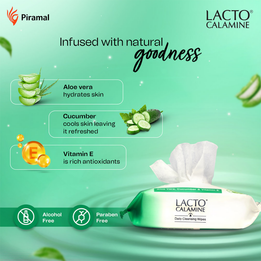 Lacto Calamine Daily Cleansing Face Wipes, Makeup Remover Wipes 