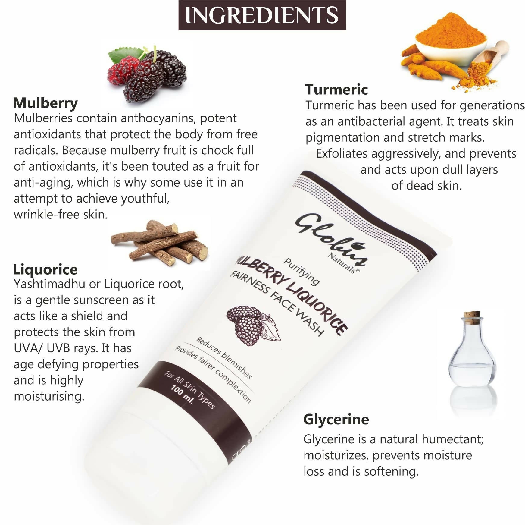 Globus Naturals Mulberry Liquorice Fairness Face Wash - Grab2buy