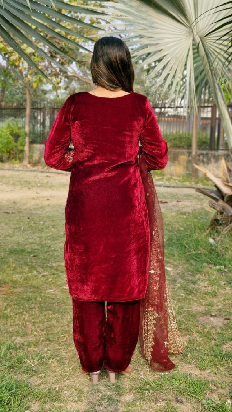 Lehenga Mart Designer Velvet Ready to wear Kurta Pant Dupatta for Women