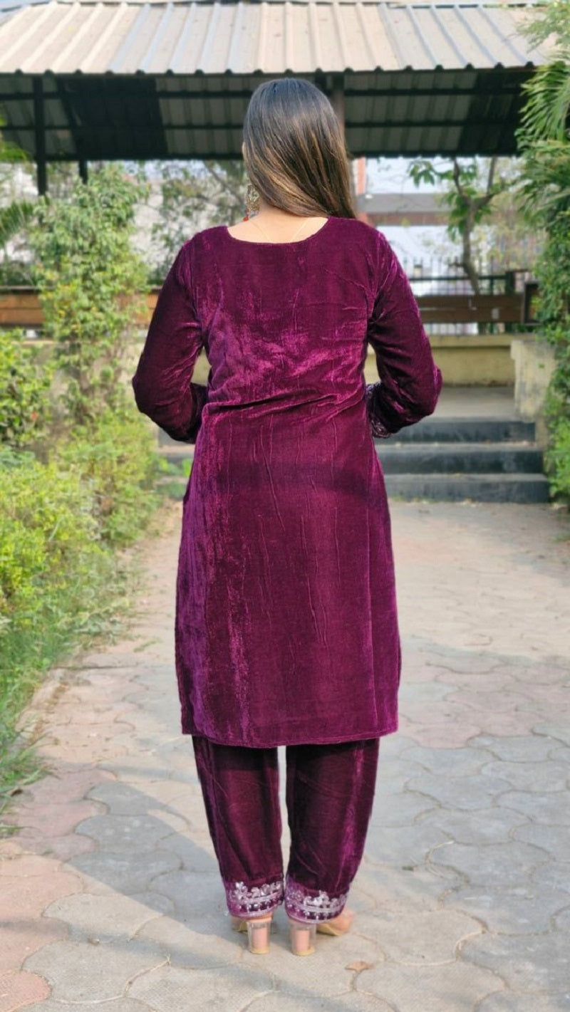 Lehenga Mart Designer Velvet Ready to wear Kurta Pant Dupatta for Women
