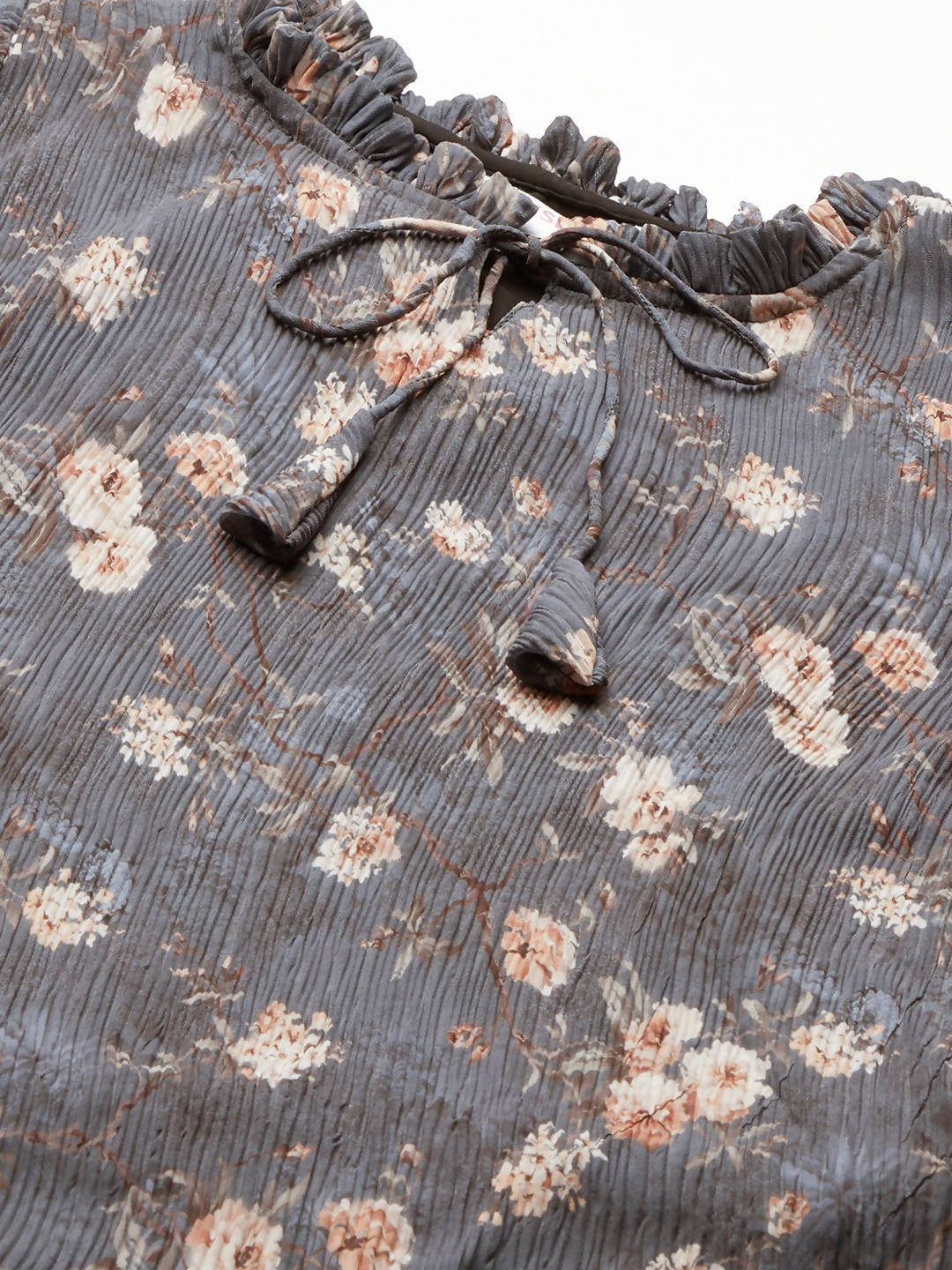 Myshka Grey Printed Half Sleeve Round Neck Top