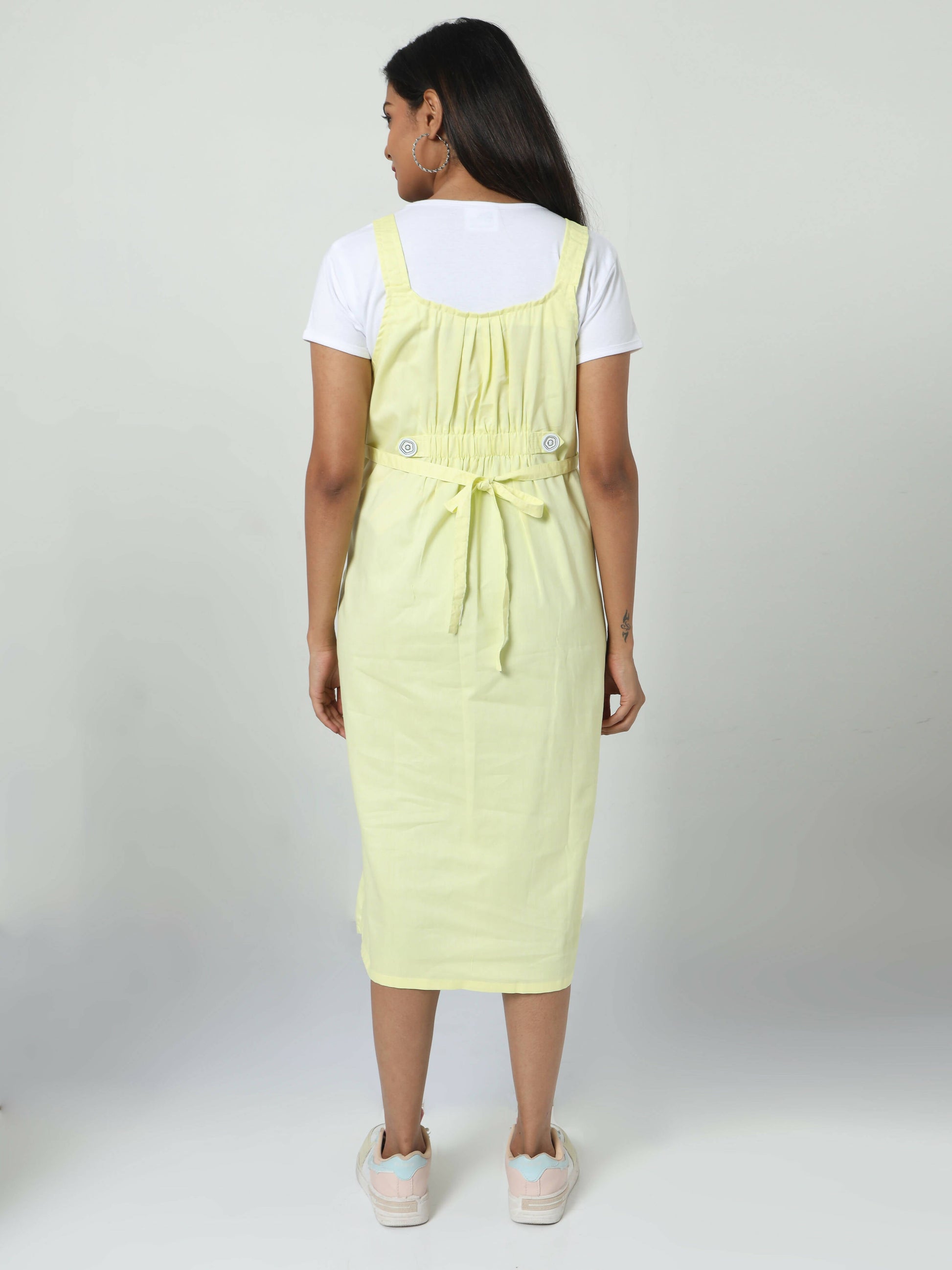 Manet Half Sleeves Solid Maternity Dress With Concealed Zipper Nursing Access - Yellow