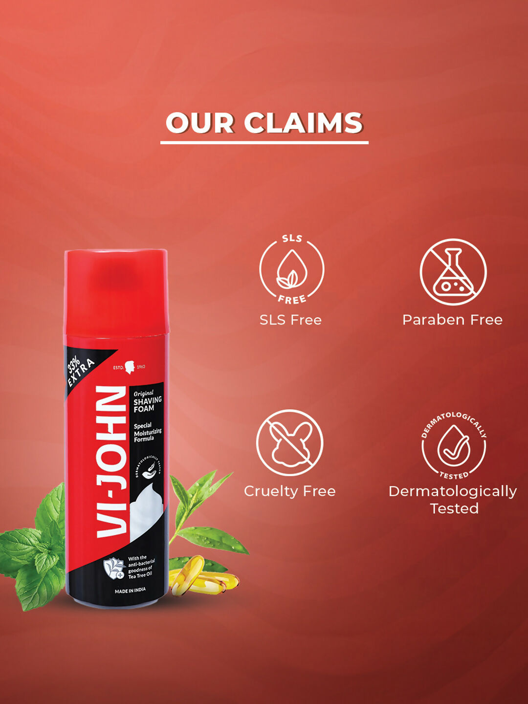 VI-JOHN Original Dermatologically Tested Special Moisturising Formula Shaving Foam with Vitamin E & Tea Tree Oil  Grab2Buy VI-JOHN Grab2Buy