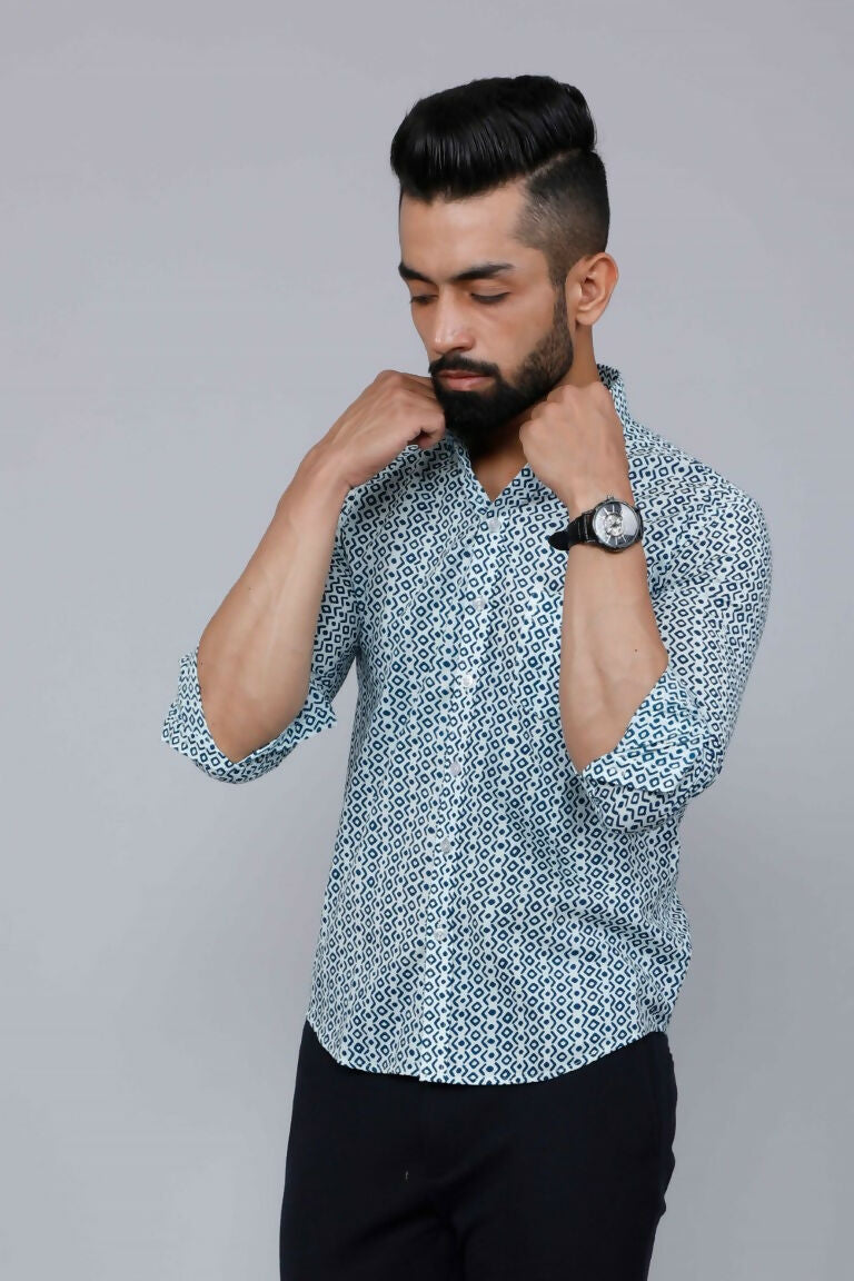 Miravan Men's White & Blue Premium Cotton Floral Print Casual Shirt 