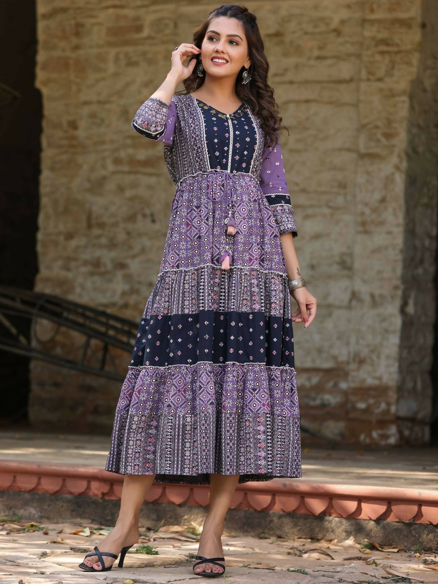 Juniper Women's Lavender Printed Tiered Dress