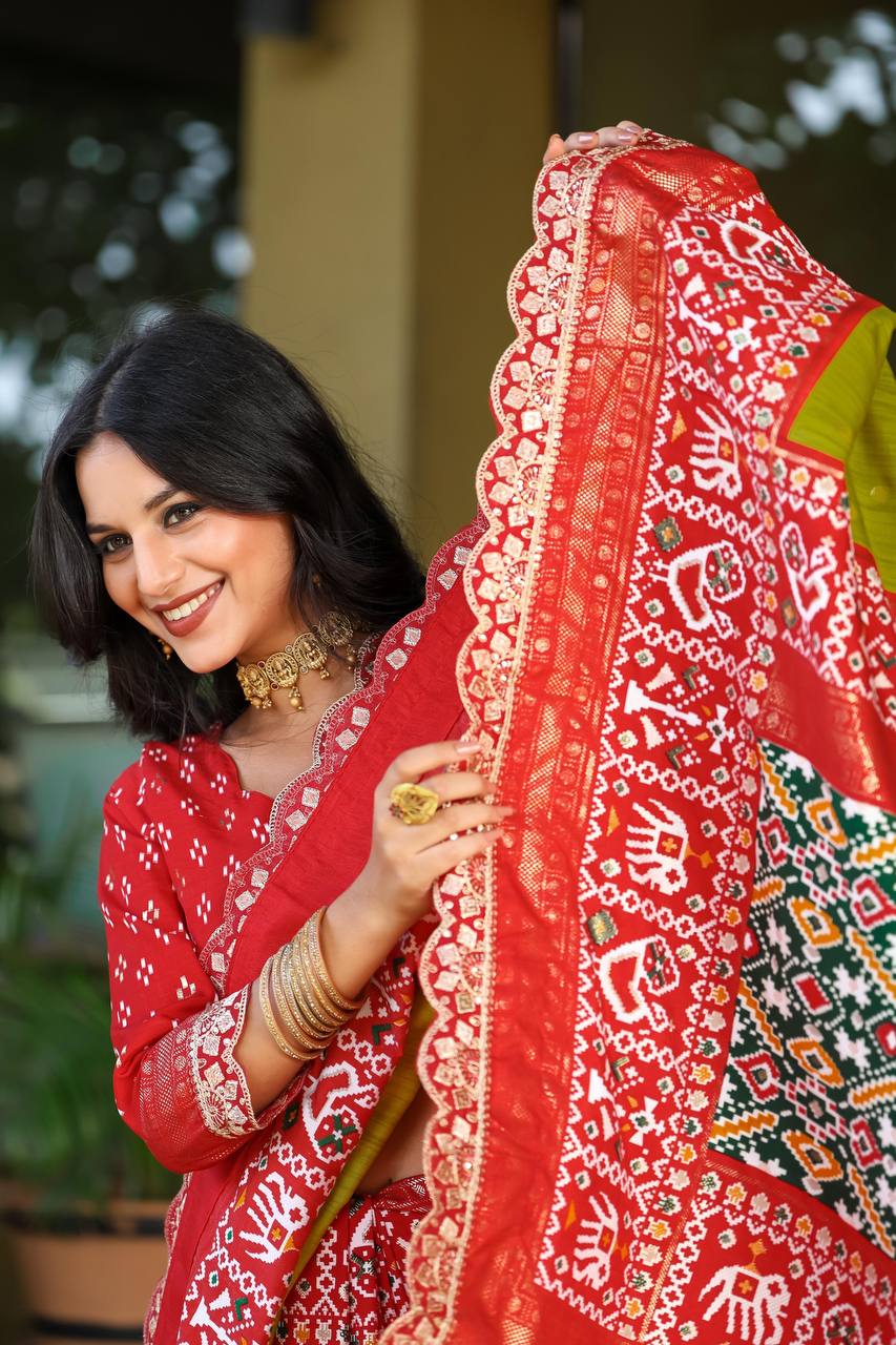 Teeya Creation Olive Color Mercerized New Sigma Silk Ikkat Saree