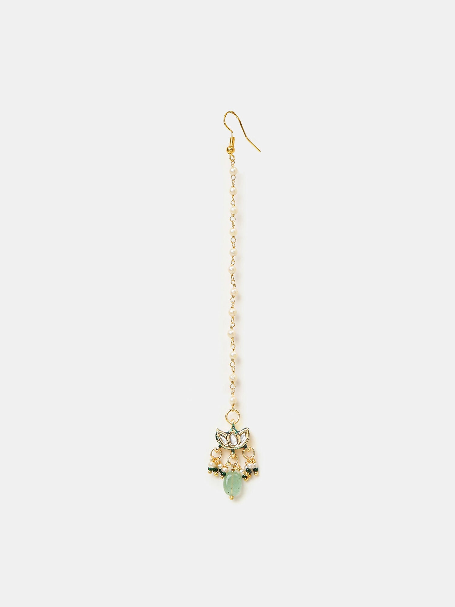Ruby Raang Green-Gold Kundan Neck Piece With Matching Earrings And Maang Tikka