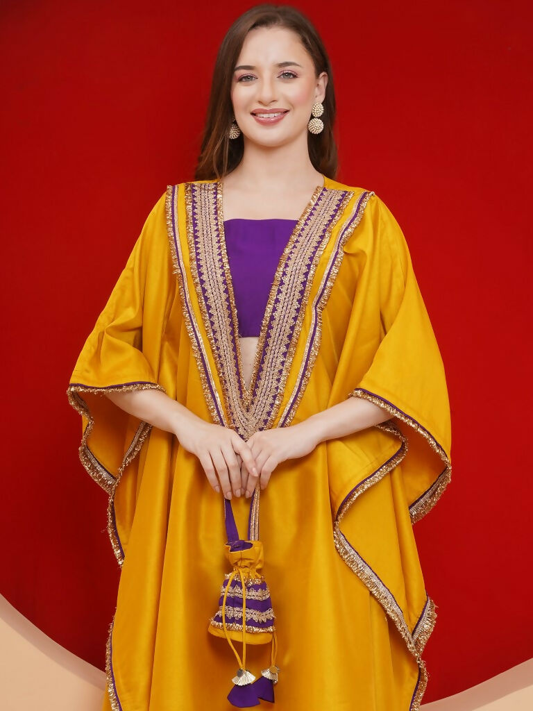 Joban Fashion Yelow Kaftaan Set with ineer and Potli