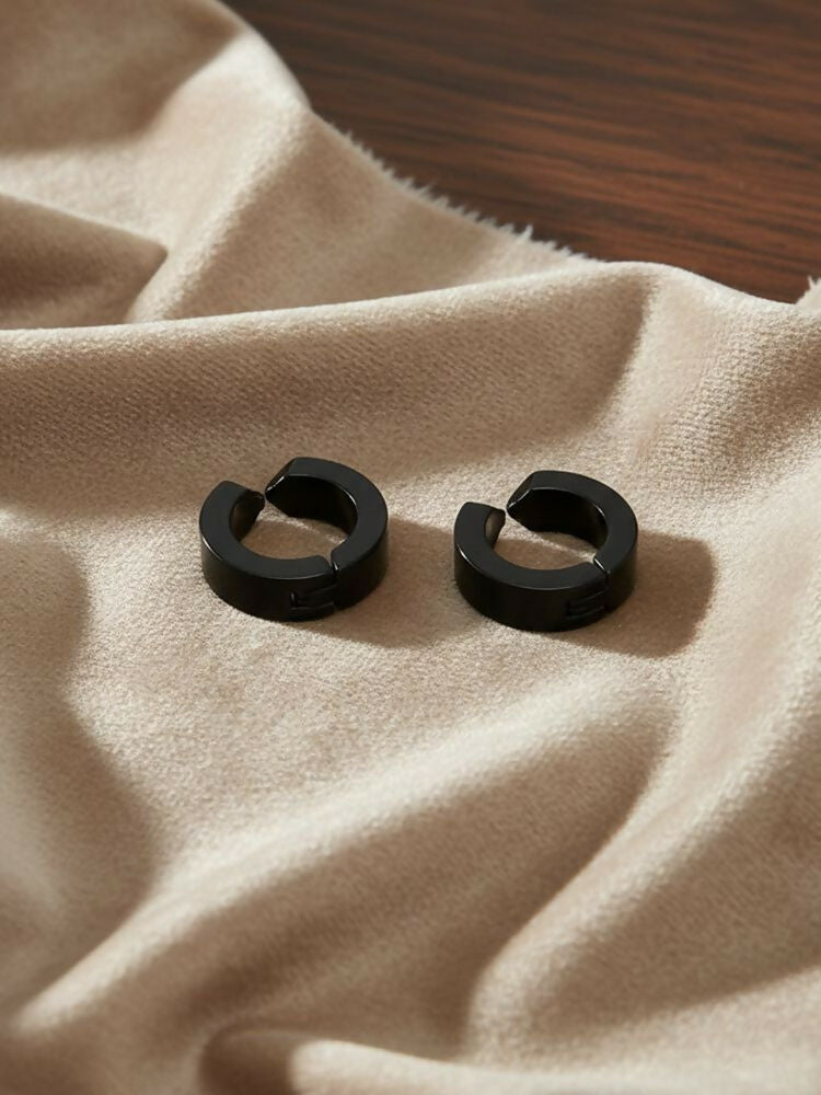 NVR Men's Black Rhodium Plated Hoop Earrings
