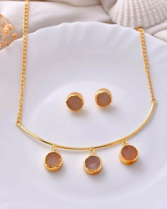 VOJ One Gram Gold-Polished Stone Studded Necklace and Earrings Set | Grab2Buy