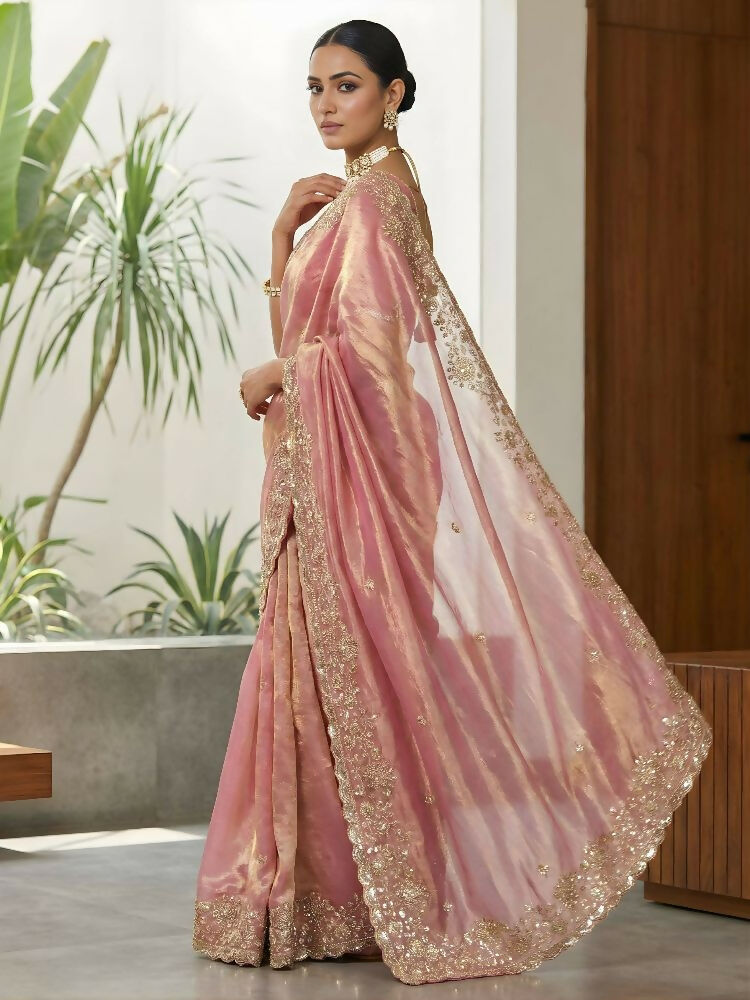 Joban Fashion Pink Fandy Satin Silk Party Wear Sarees