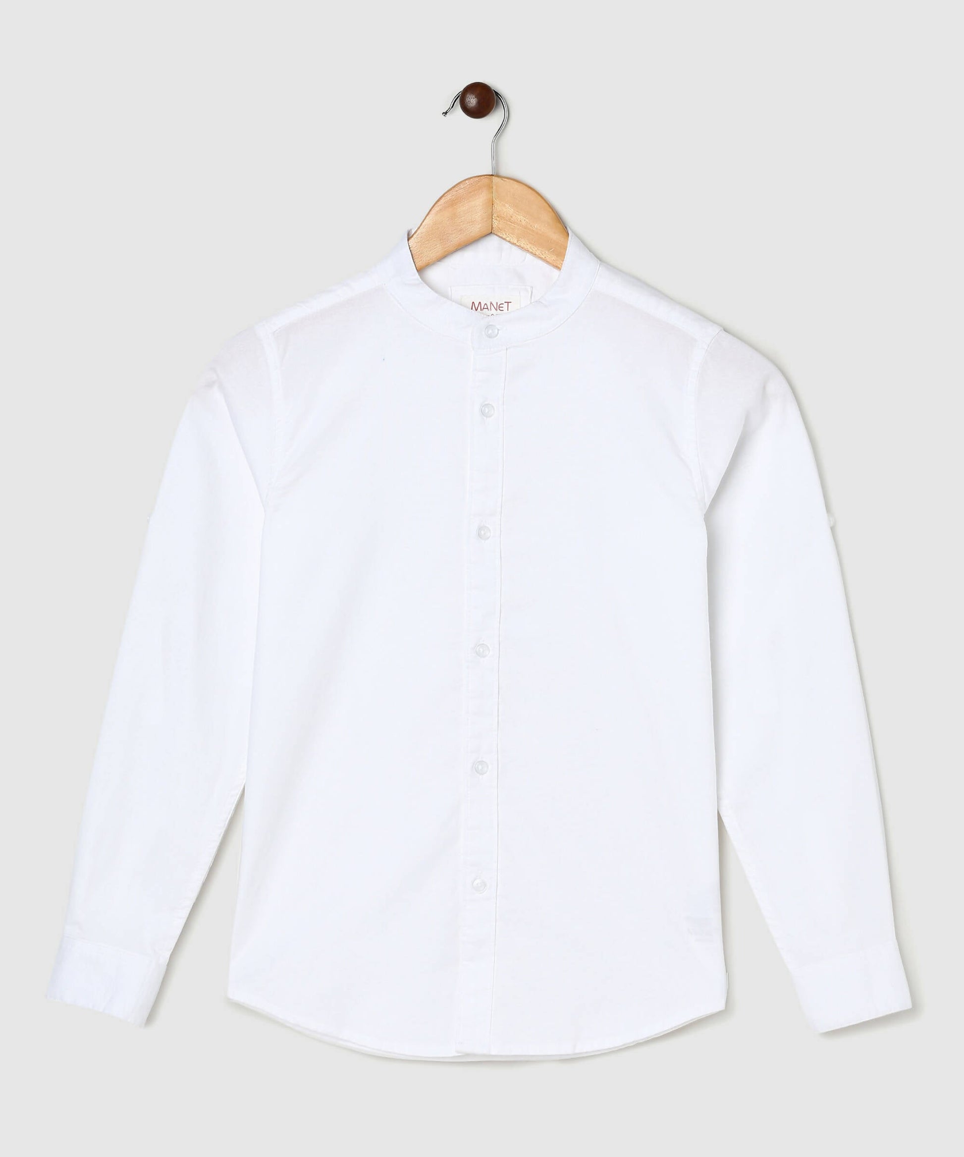 Manet Boys Mandarin Collar Full Sleeves Melange Shirt - White