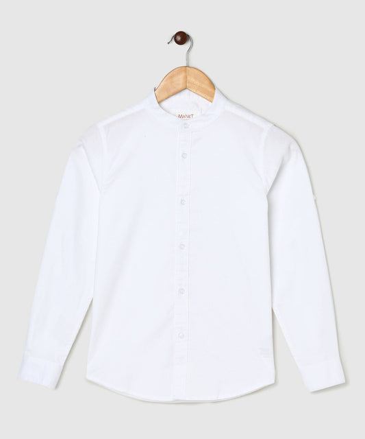 Manet Boys Mandarin Collar Full Sleeves Melange Shirt - White