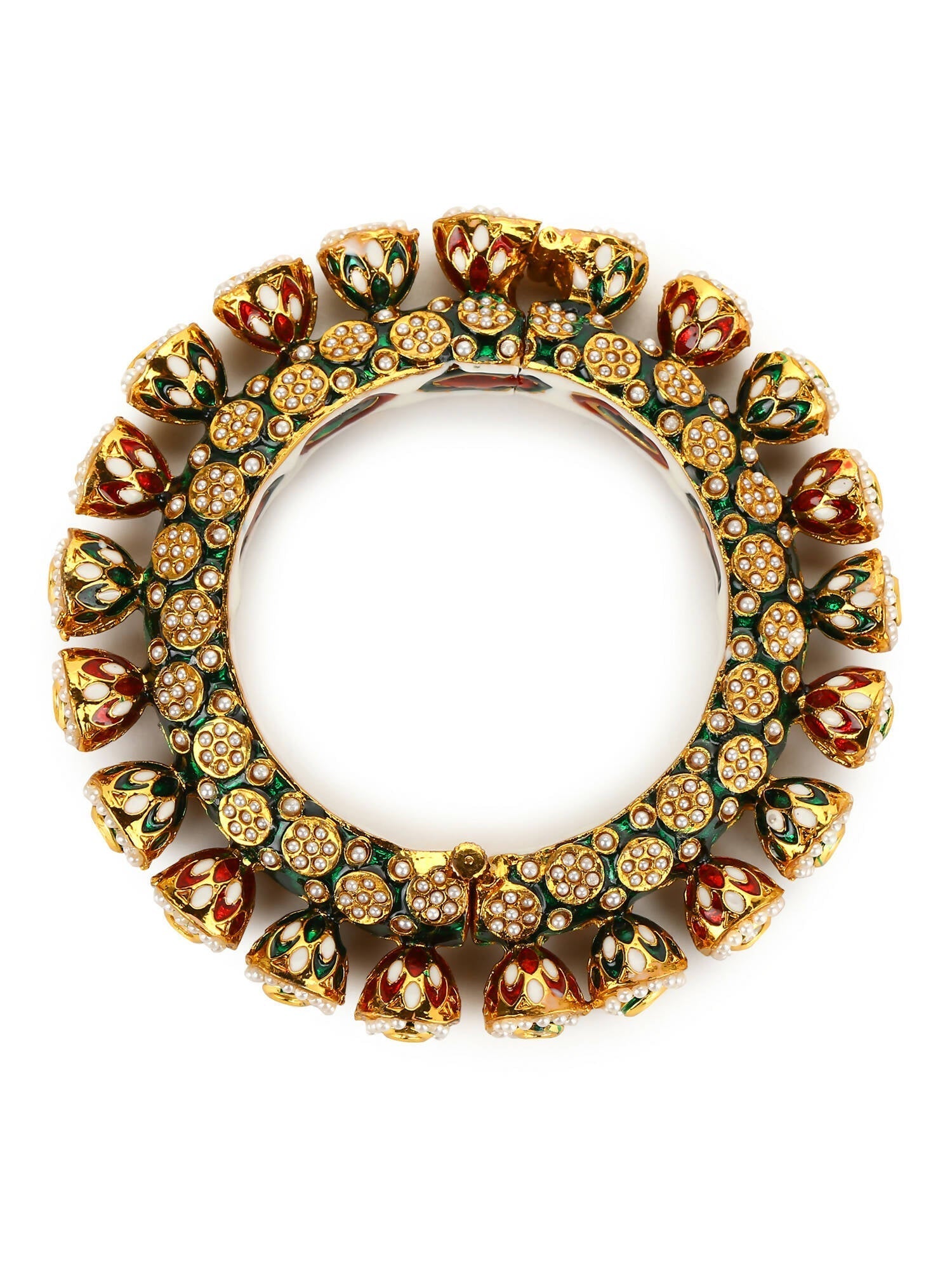 Gold-Polished Green Navratan Meenakari Bangle - Ruby Raang 