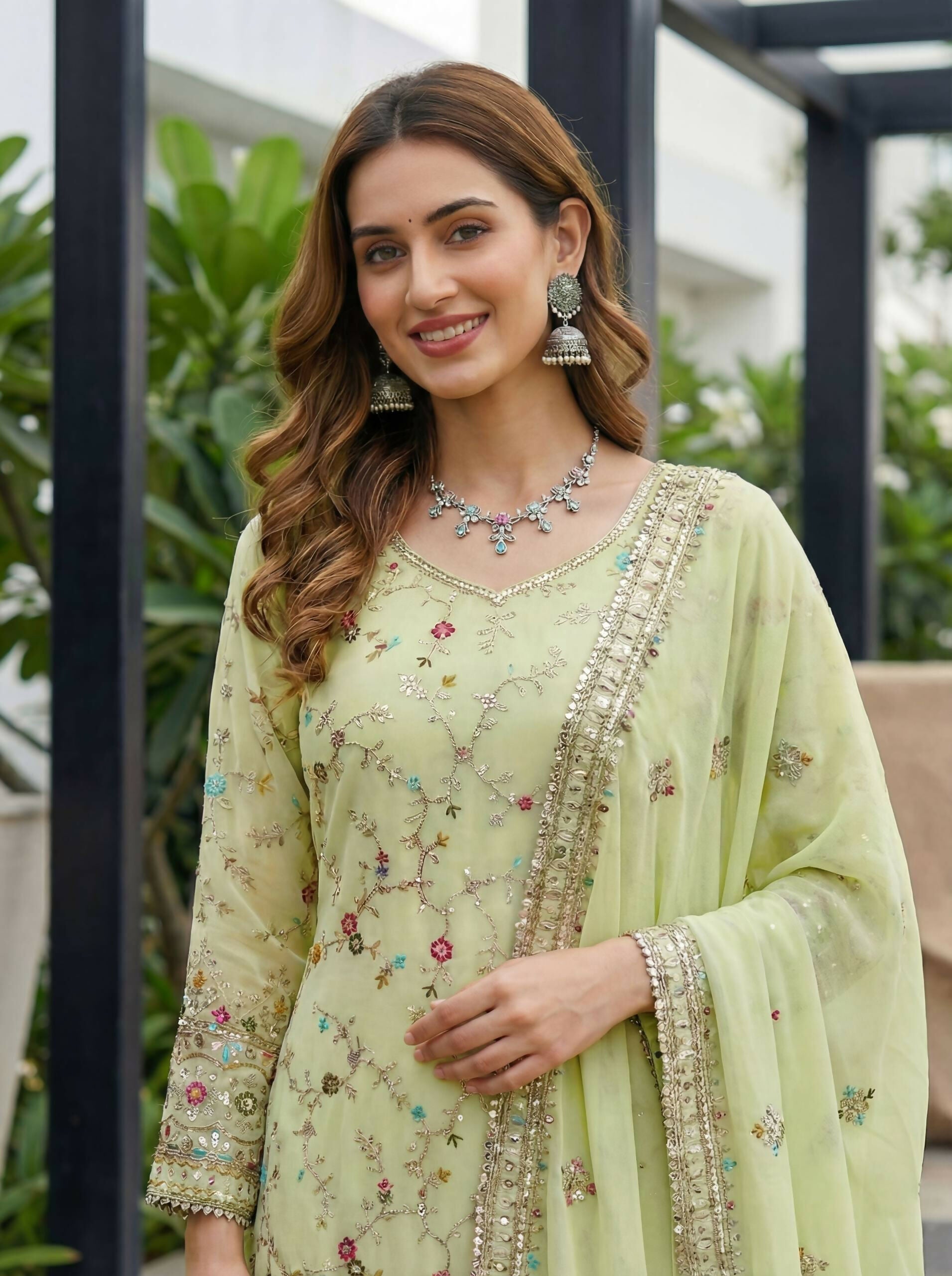 Joban Fashion Pista Georgette Embroidered Sharara Set