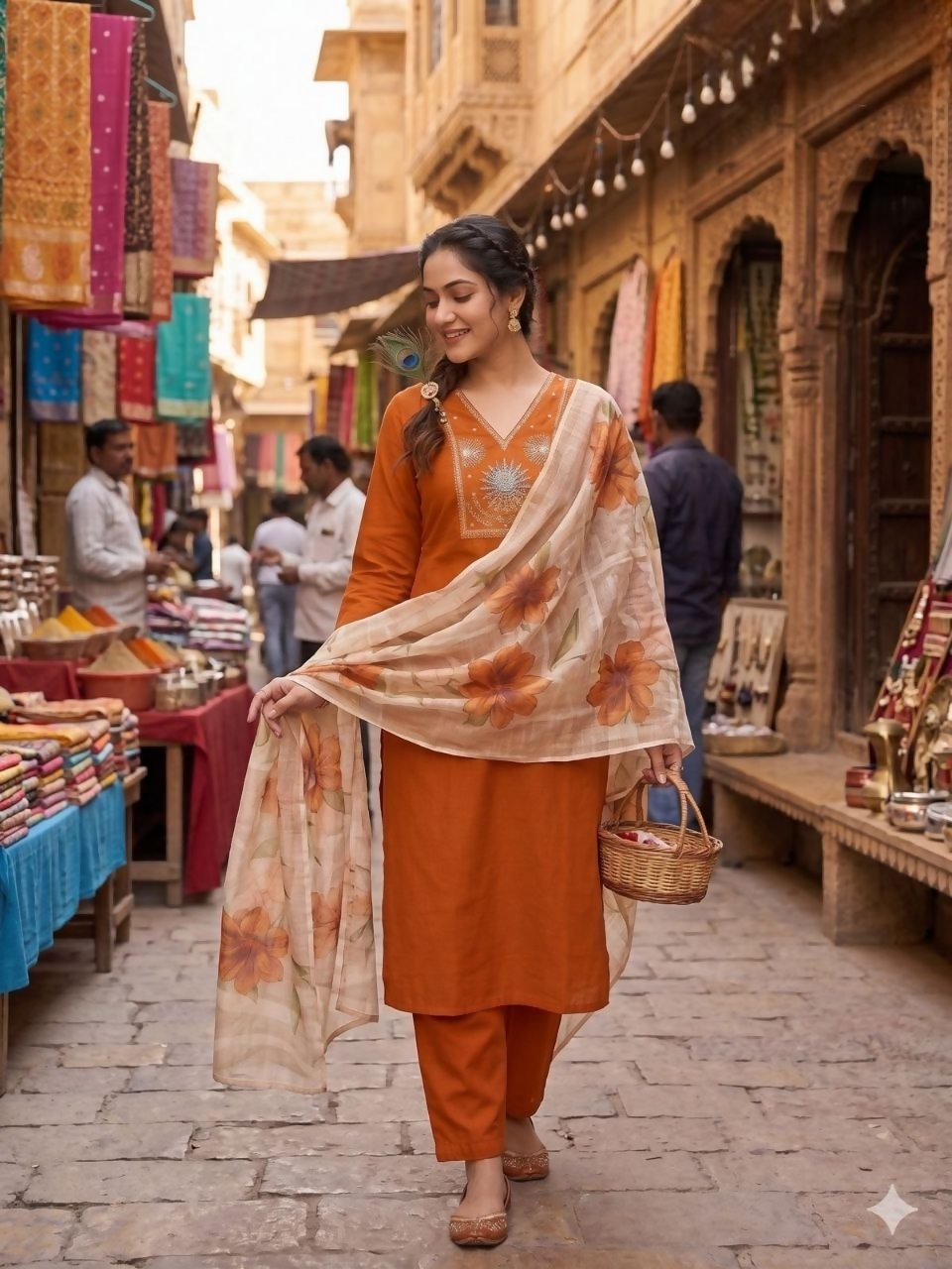 Teeya Creation New Trendy Fancy Premium Silk Fabric Kurta Set - Orange