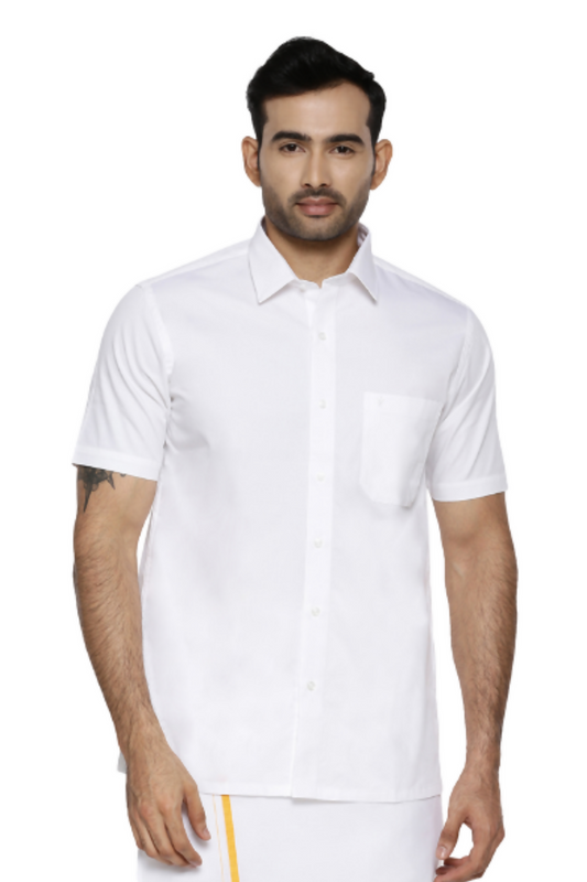 Ramraj Cotton Mens Half Sleeve White Shirt Plus Size - Classic Cotton 