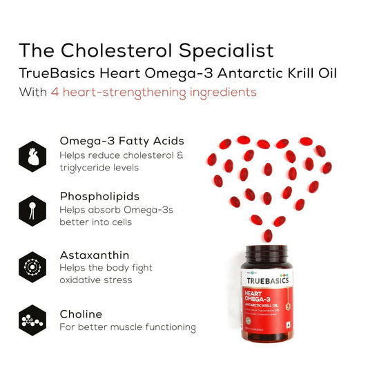 TrueBasics Heart Omega 3 Antarctic Krill Oil Capsules - Grab2buy