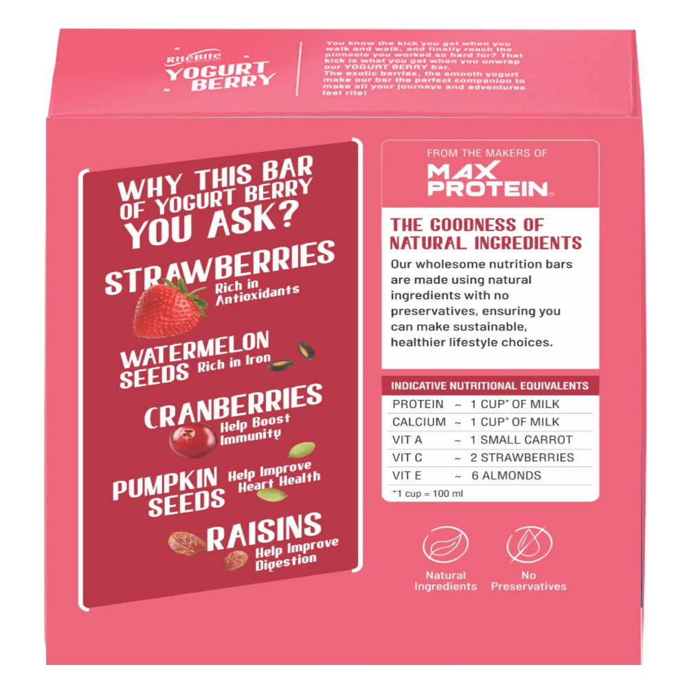 RiteBite Max Protein Yogurt Energy Berry Nutrition Bar - Grab2buy