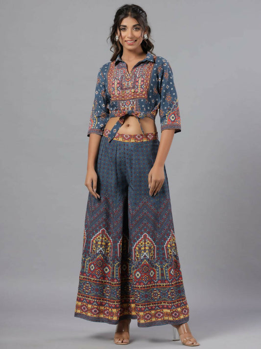 Juniper Women Navy Blue Rayon Printed Clothing Set