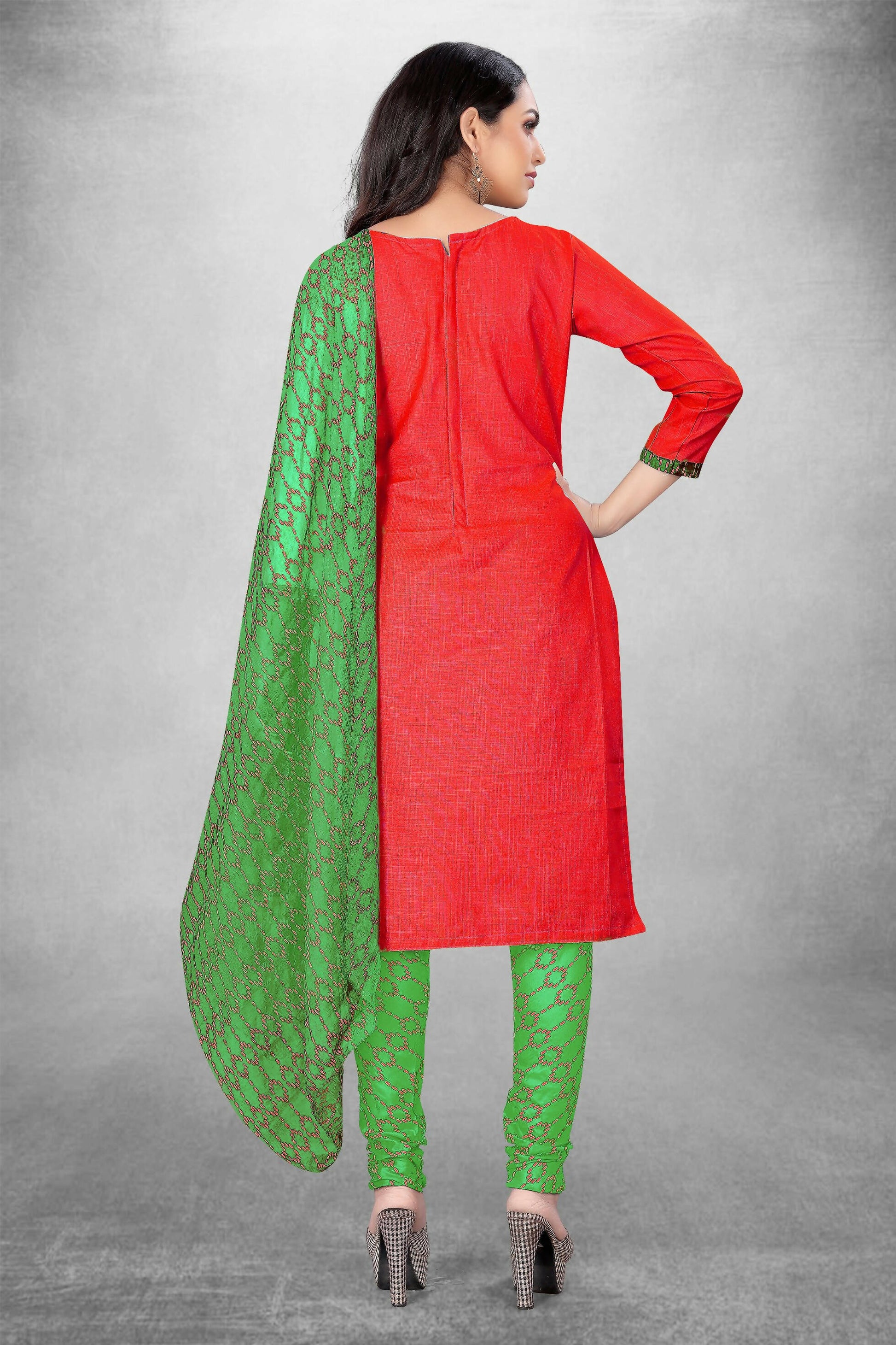 Red Cotton Printed Unstitched Dress Material - Amara